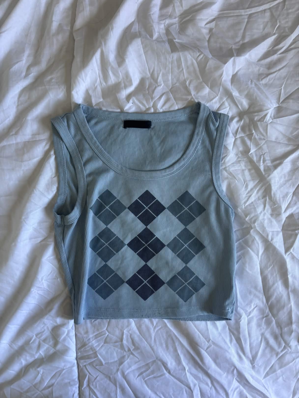 Crop top bleu motif argyle