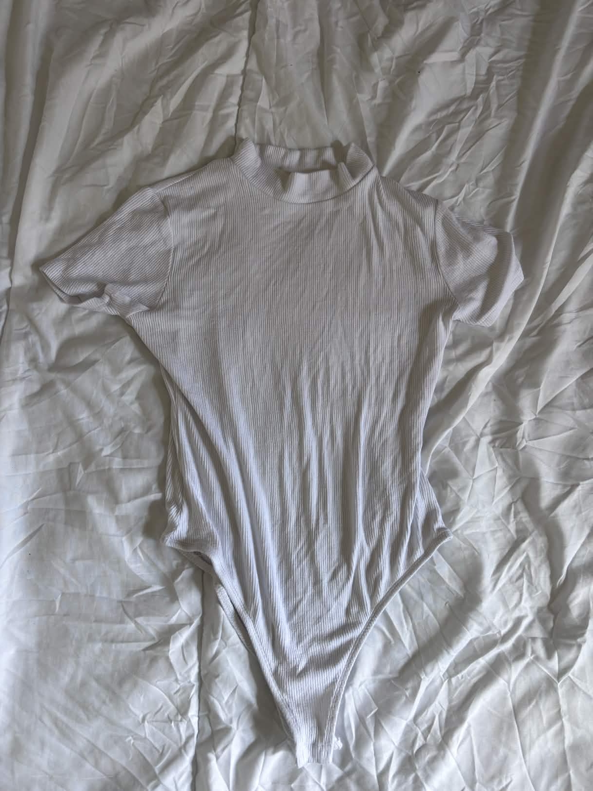 Body blanc côtelé manches courtes