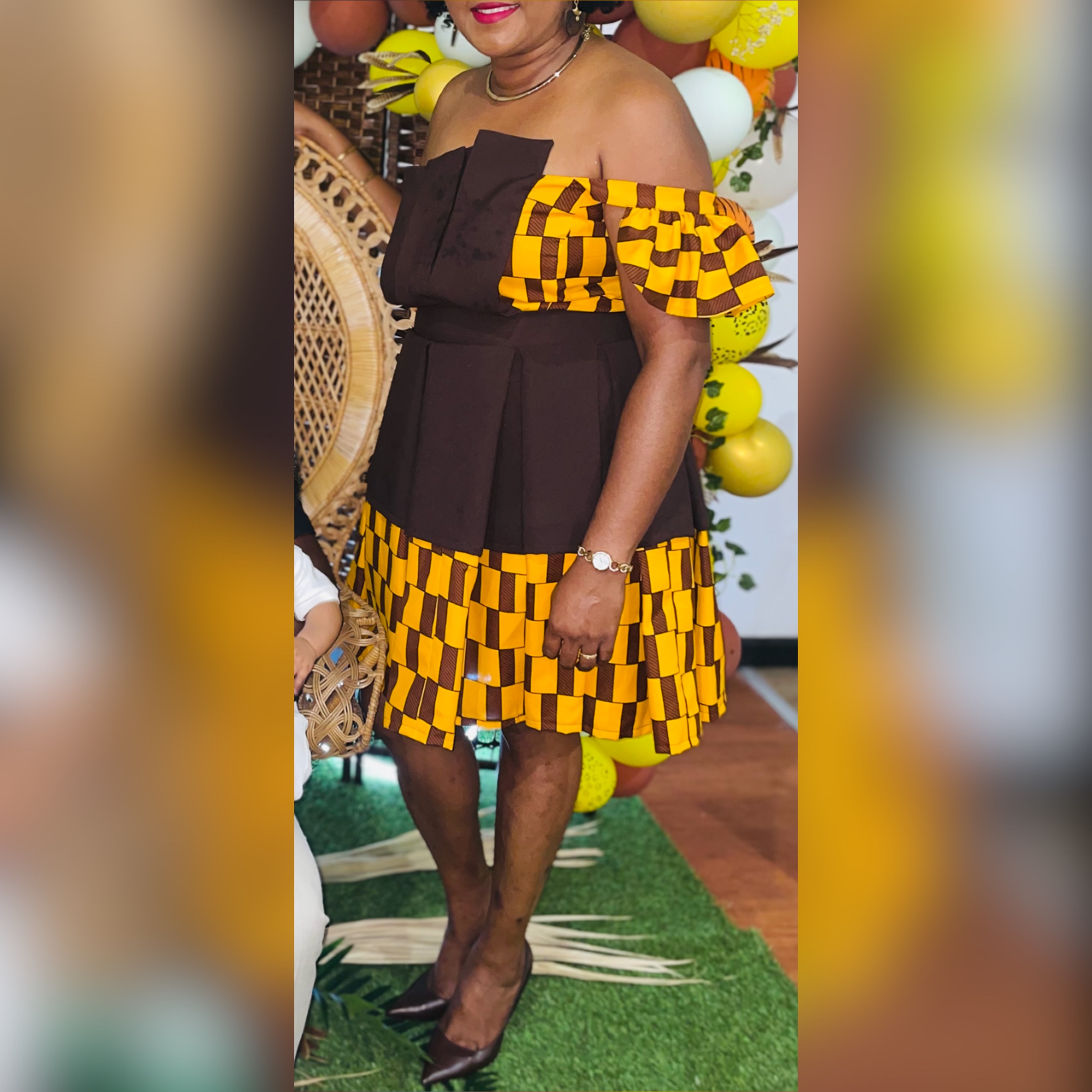 Robe africaine jaune et marron