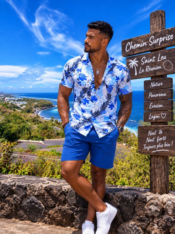 Chemise homme bleu tropicale 🇷🇪