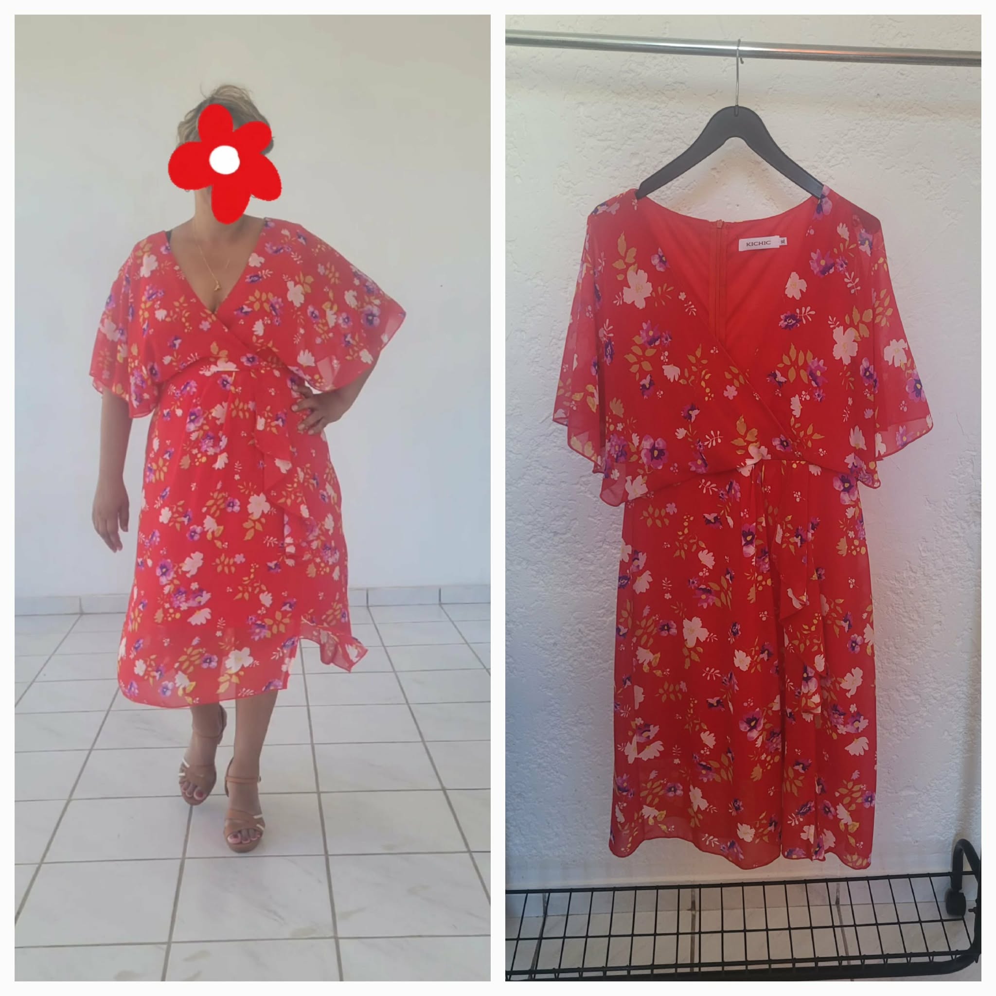 Robe rouge motifs fleuris