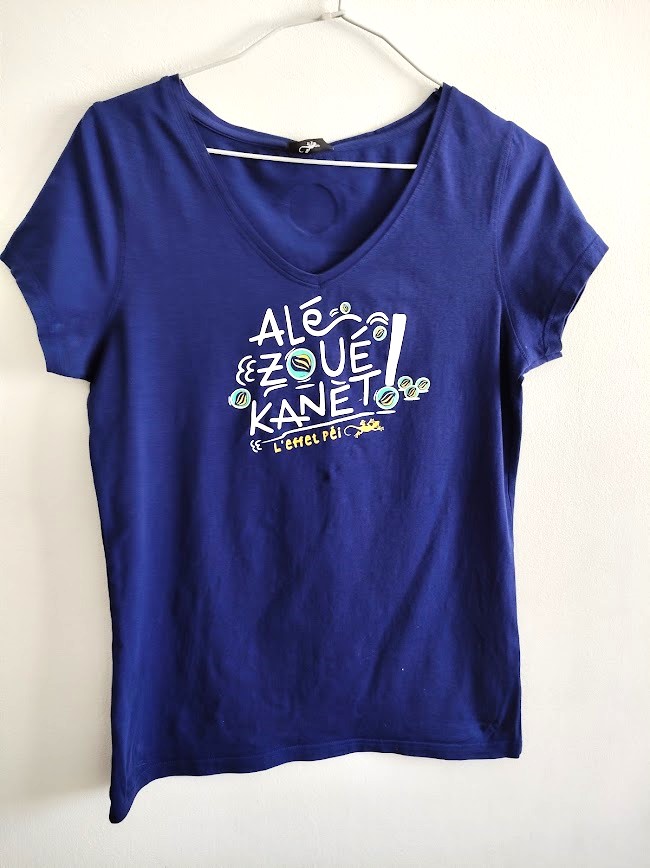 Tee shirt fem bleu  imprimé T M/L L'effet Pei